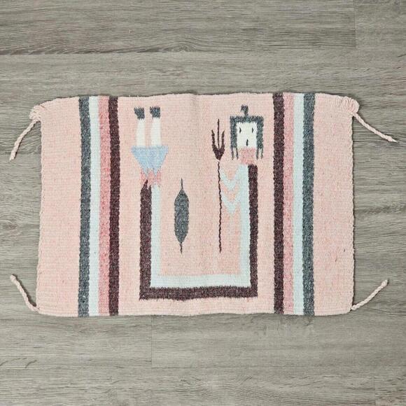 Vintage Native American Navajo Handwoven Wool Yei Tapestry Corn Maiden 14.5"x20" - Picture 1 of 7